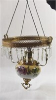 Kerosene Milk Glass & Ornate Brass Hanging Lamp