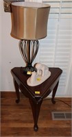 PAIR OF BLACK LAMPS, QUEEN ANNE DROPSIDE TABLE,