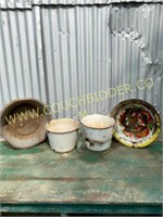 Lot of enamel buckets and bowls