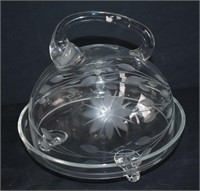Crystal Etched Lidded Butter Dish With Handle
