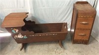 Wooden Rocking Cradle & 2 Drawer Cabinet V8B
