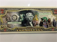 2003 colorized Wizard of Oz $2 note,w/case