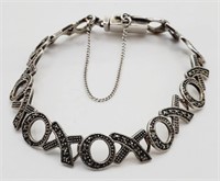 (N) XOXO Marcasite Sterling Silver Link Bracelet