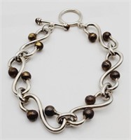 (N) Sterling Silver and Brass Ball Link Bracelet