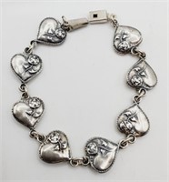 (N) Mexico Heart Sterling Silver Link Bracelet