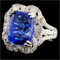 18K White Gold Tanzanite 10.25ct & Diam Ring 1.23c