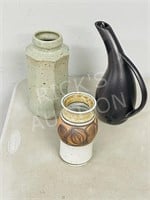 3pc pottery signed - 2 vases & Beauce jug