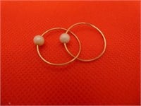 10 K Yellow Gold Faux Pearl 1" Hoop Earrings