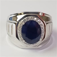 $420 Silver Rhodium Plated Sapphire(4.75ct) Men'S