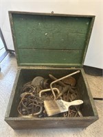 Antique wooden Tool Box and Tools