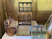 VTG Wood Bird Cage/Shelves/Bread Box