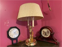 Brass Lamp & 2 clocks