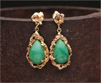 14K Gold & Jadeite Drop Earrings - 8.13g