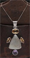 Sterling Silver & Gemstone Boho Necklace - 20.97g