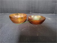 (2)Vintage Orange Amber Carnival Basketweave Bowls