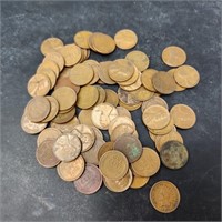 74 Wheat Pennies & 1 Indian Head Penny Cents