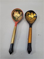 2 Soviet Era Russian Folk Art Spoons