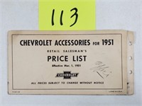 1951 Chevrolet Accessories Price List