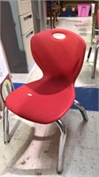 Four children's chairs red molded plastic, seat