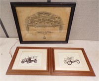 (5) FRAMED & MATTED PRINTS OF OLD CARS AND...