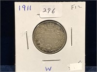 1911 Canadian Silver 25 Cent Piece  F12