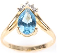 14K YELLOW GOLD SAPPHIRE DIAMOND LADIES RING