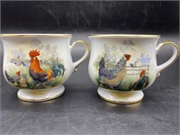 (2) Bavarian Porcelain Farmhouse Chicken Mugs