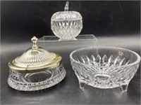 (3) Crystal Jelly Jar, Covered Candy Dish, +
