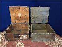 Two Antique Pine Lift Top Crates and Various