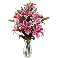 NEARLY NATURAL RUBRUM LILY ARRANGEMENT