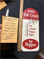 Old 16x6.5 Dr Pepper hot cold thermometer sign