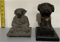 Meditating Dog & Bronze Bulldog Bust Bookend
