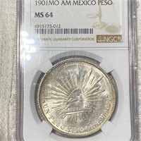 1901 Mexican Silver Peso NGC - MS64
