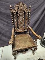 Carved Throne Chair, Scottish Oak, Carver, Elbow