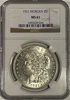 US Certified MS61 1921 Silver Morgan $1