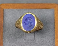 Victorian 18K Gold Intaglio Carved Lapis Ring