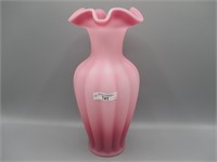 Fenton11" satin pink Melon Rib vase