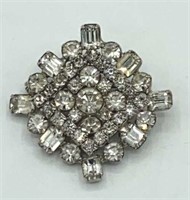 Vintage Clear Rhinestone Diamond 2" Brooch