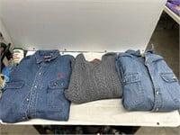 Sizes Lg-XL women’s denim jackets and sweater