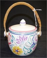 Poole pottery biscuit barrel with cane handle