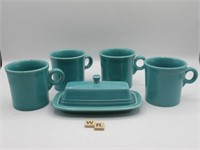 MODERN TEAL FIESTA MUGS AND BUTTER DISH