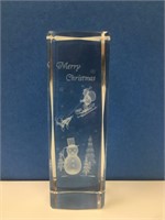 Merry Christmas 3D Etched Santa Glass Paperwieght