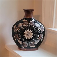 Textured Hand Painted Ceramic Vase 7½"W 9"T