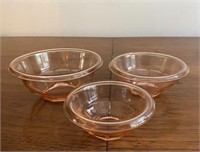 Lot of 3 Hazel Atlas Pink Depression Glass Bowls