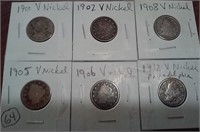 SIX different V Nickels 1900-1912