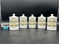 (5) Redipleted Milk Glass Apothecary Jars