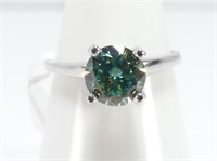 10K WHITE GOLD BLUE MOSSANITE RING - SIZE 6