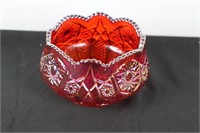 Carnival Glass Bowl in Iridescent Red Amber