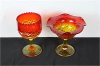 Red to Amber Glass Compote & Nut Dish