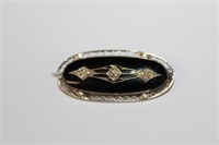Antique 10k white gold Pin with black Onyx and